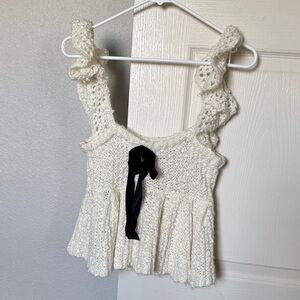 Urban Outfitters Cream Crochet Tank with Black Bow